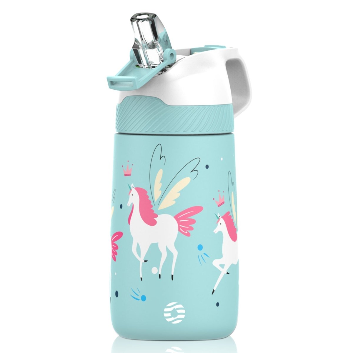 350 ml stainless steel insulated children's drinking bottle thermos with straw, cyan unicorn – FJbottle