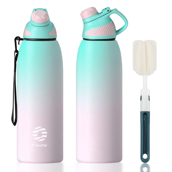 1500ml stainless steel drinking bottle sports with magnetic lid water bottle thermo, color gradient green-pink 