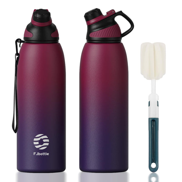 Bouteille de sport en acier inoxydable de 1 500 ml avec couvercle magnétique, bouteille d'eau isotherme, dégradé de rouge et de violet 