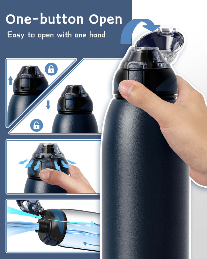 1000ml stainless steel thermos water bottle with carrying bag, carbonated drink bottle, blue 