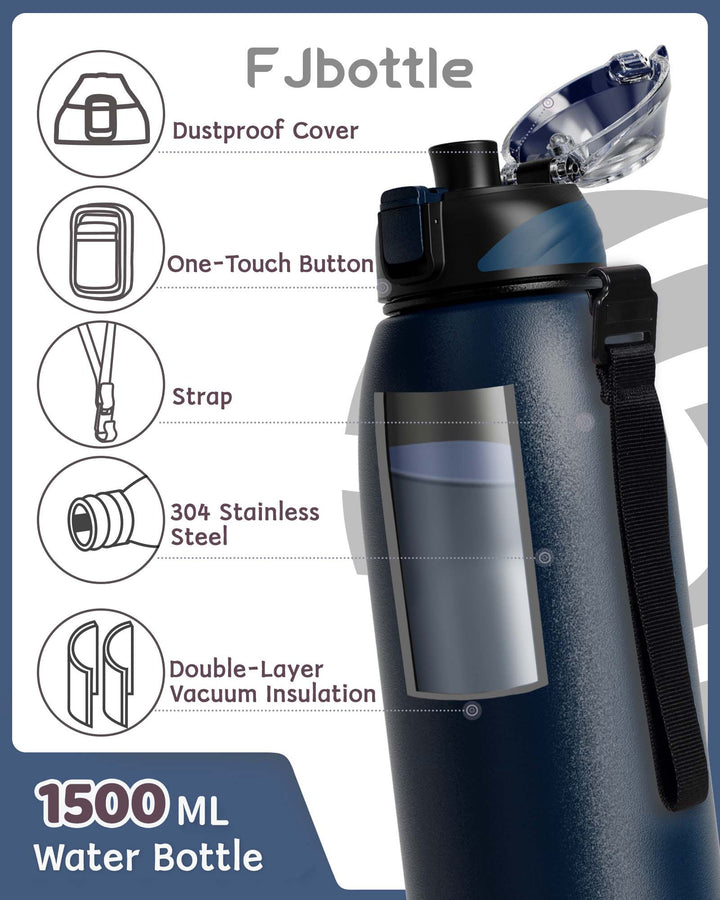 1000ml stainless steel thermos water bottle with carrying bag, carbonated drink bottle, blue 