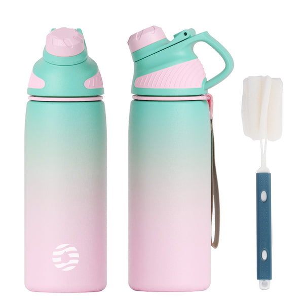 600ml Thermoskanne Trinkflasche aus Edelstahl mit Magnetischem Deckel, Kohlensäure geeignet Wasserflasche, Farbverlauf blau rosa