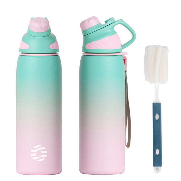 800ml thermos flask drinking bottle made of stainless steel with magnetic lid, suitable for carbonated drinks, color gradient blue pink