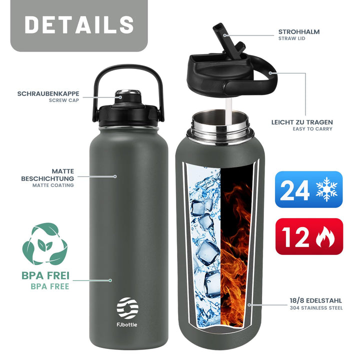 1000ml Thermos Flask Stainless Steel Water Bottle with Magnetic Lid, Carbonated Water Bottle, Blue 