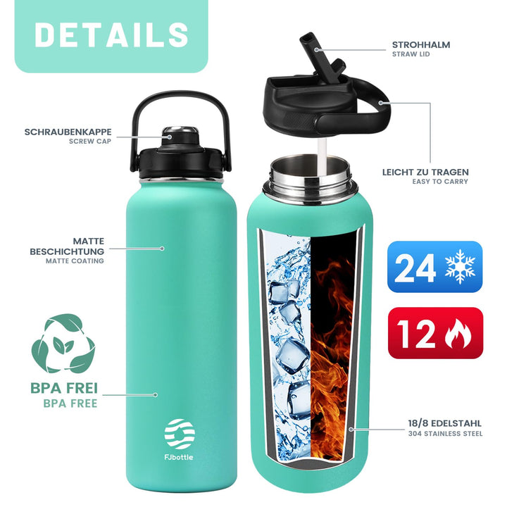 1000ml Thermos Flask Stainless Steel Water Bottle with Magnetic Lid, Carbonated Water Bottle, Blue 