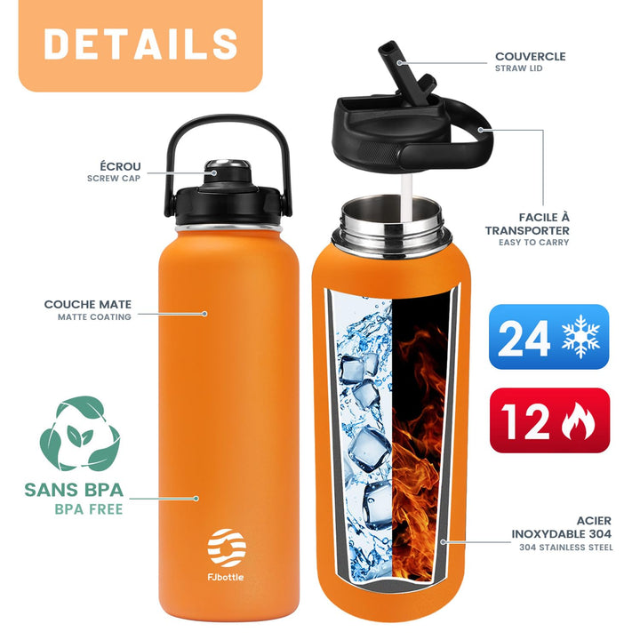 1000ml Thermos Flask Stainless Steel Water Bottle with Magnetic Lid, Carbonated Water Bottle, Blue 