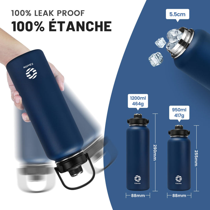 1000ml Thermos Flask Stainless Steel Water Bottle with Magnetic Lid, Carbonated Water Bottle, Blue 