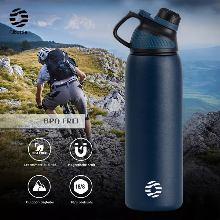 1000ml Thermos Flask Stainless Steel Water Bottle with Magnetic Lid, Carbonated Water Bottle, Blue 