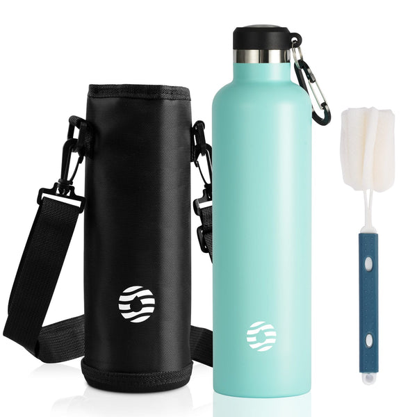 1000ml Thermoskanne Trinkflasche Edelstahl mit Karabiner, Kohlensäure geeignet Wasserflasche, Mintgrün