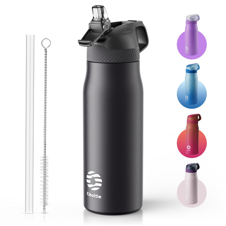 710ml Sports Stainless Steel Insulated Water Bottle Thermos with Straw, Black & Orange – FJbottle