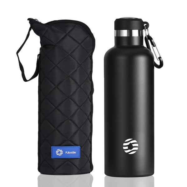 750ml Thermos Flask Stainless Steel with Carabiner, Carbonated Water Bottle, Black