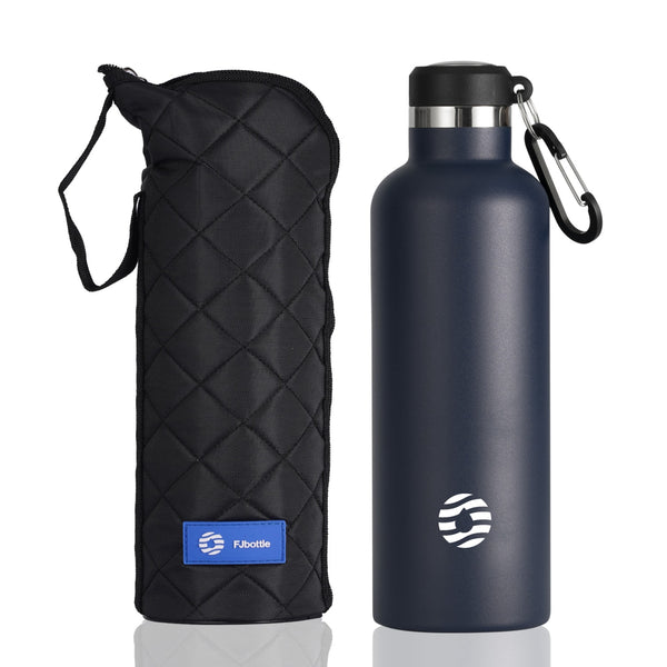 750ml Thermos Flask Stainless Steel with Carabiner, Carbonated Water Bottle, Dark Blue 