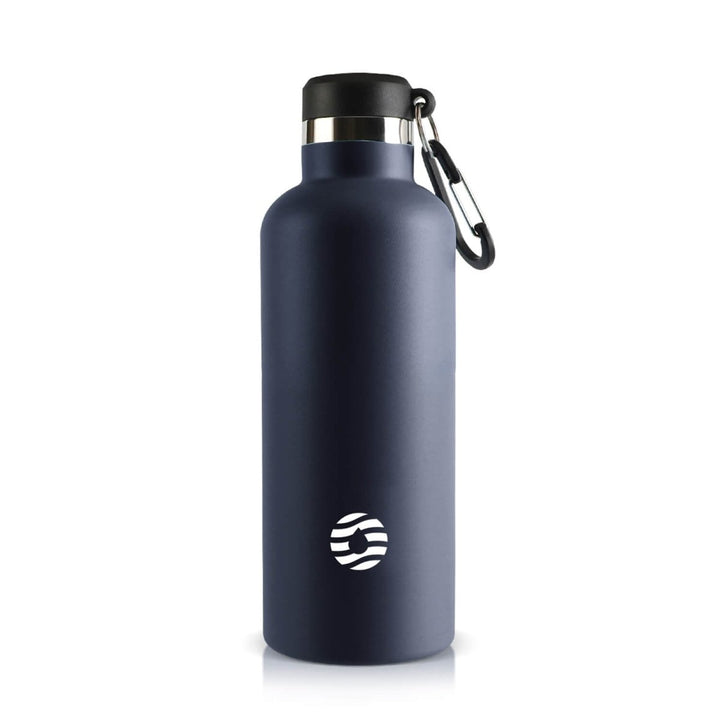 Double Wide Mouth Trinkflasche 750ml, Mit Stofftasche, Dunkelblau - FJBottle-German