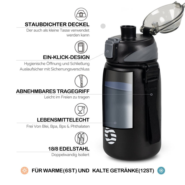 Isolierte Kinder Trinkflasche aus Edelstahl 400ml - Schwarz - FJBottle-German