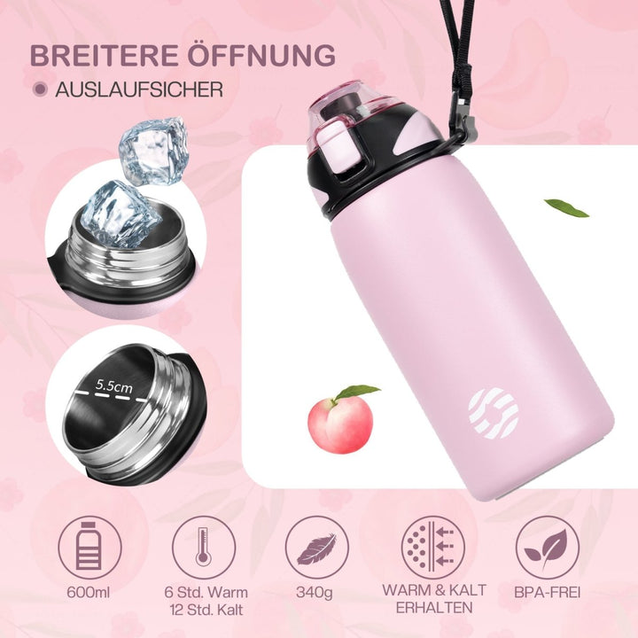 Isolierte Trinkflasche aus Edelstahl 600ml - Rosa - FJBottle-German