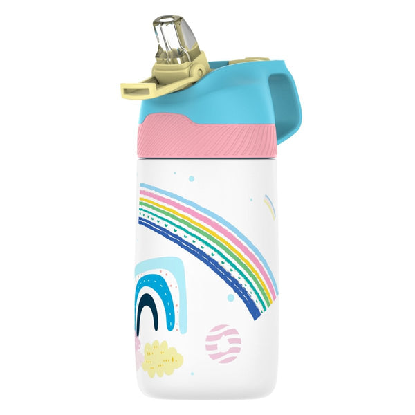 Kinder Edelstahl Trinkflasche 350ml mit Strohhalm & Becher bürste, Regenbogen - FJBottle-German