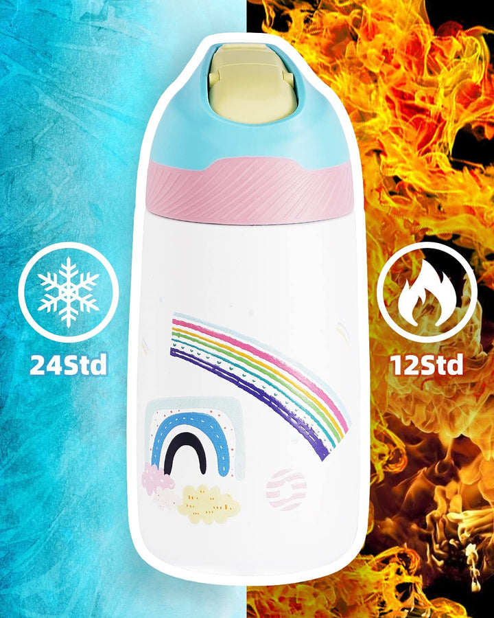 Kinder Edelstahl Trinkflasche 350ml mit Strohhalm & Becher bürste, Regenbogen - FJBottle