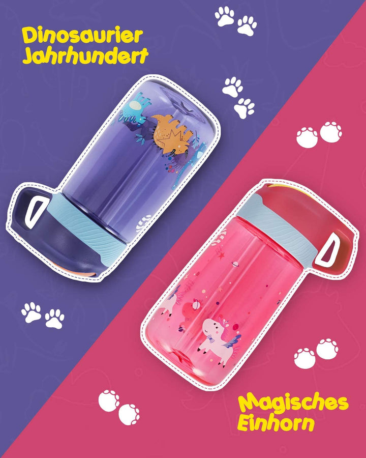 Kinder Trinkflasche mit Strohhalm 450ml, mit Strohhalm, Lila - FJBottle