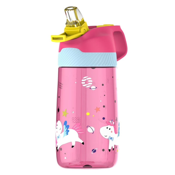 Kinder Tritan Trinkflasche mit Strohhalm 450ml, Rosa - FJBottle-German